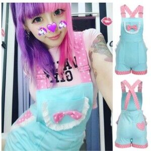 LFB LittleForBig Little Darling Overall Shorts  Baby Blue & Pink Adult Sz Large